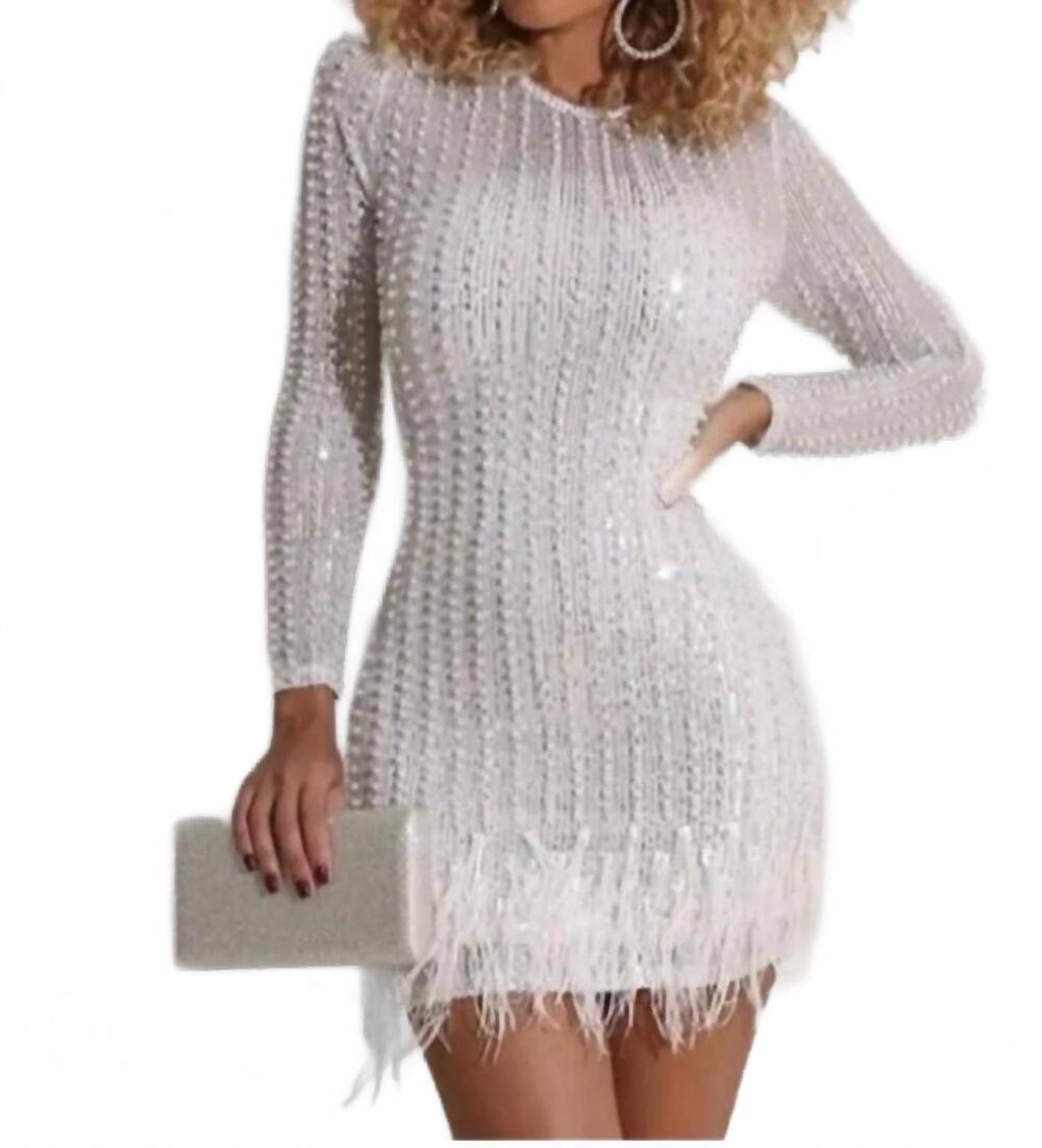 NEW LATISTE beaded mini dress in silver